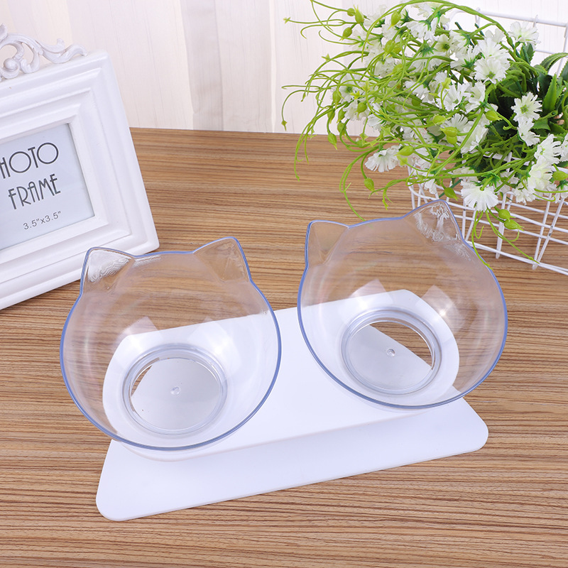 Internet-famous cat head double bowl food-grade PC tilted neck guard cat bowl, detachable and easy-to-clean pet bowl, pet feeding product pic 7