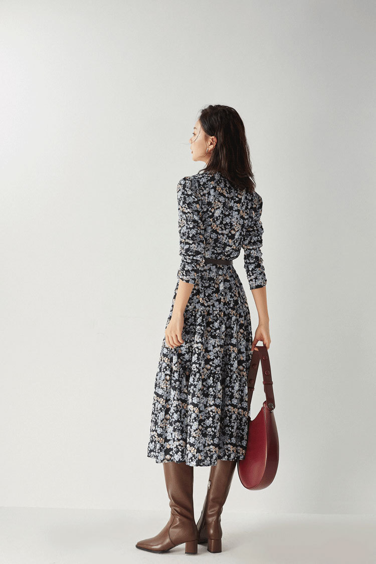 Shenghong 2023 Spring French Elegant Style Floral round-neck Loose Slimming Pleated Mid-length Dress 11213 pic 18