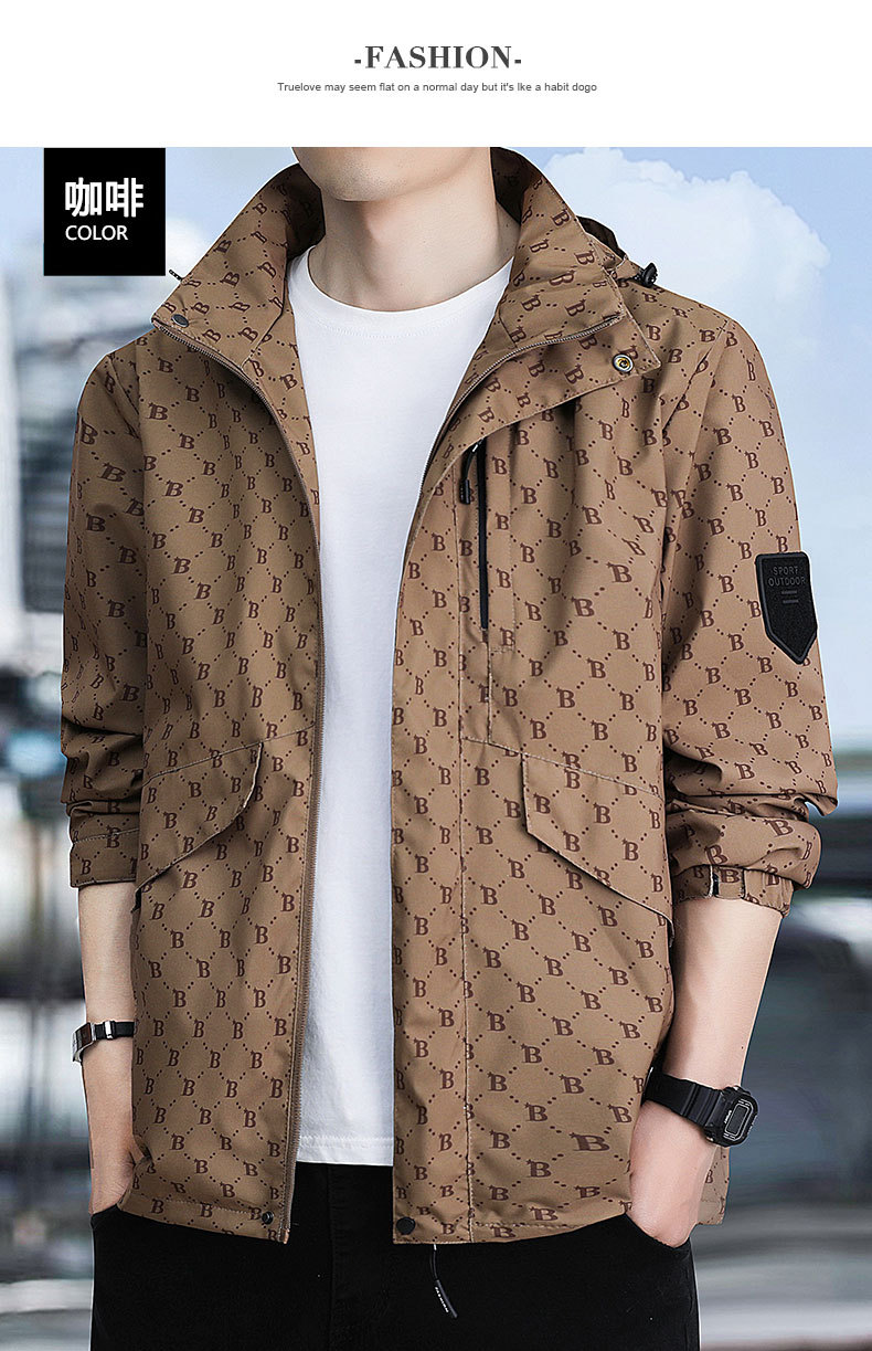 春秋季时尚潮牌印花户外休闲防风防水冲锋衣男士百搭帅气连帽夹克 pic 25