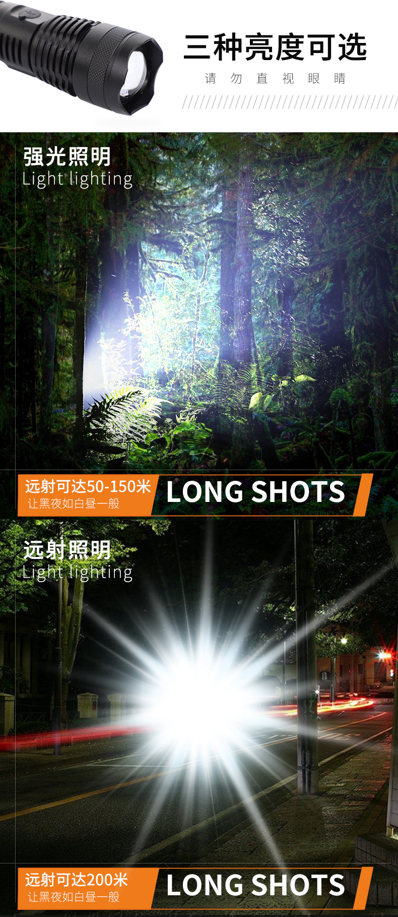 New high-intensity flashlight outdoor P50 bulb waterproof long-range 1000-meter telescopic zoom flashlight factory direct supply pic 7
