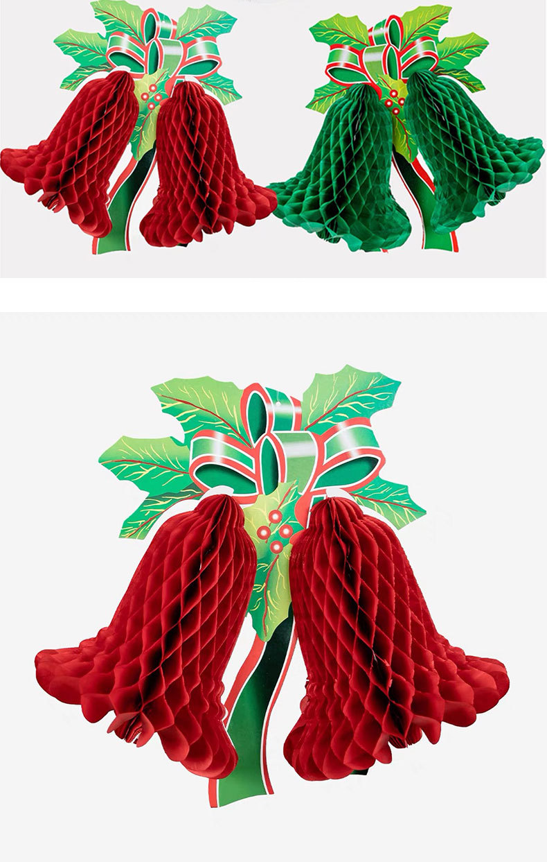 Christmas ornaments, scene arrangement, paper bells, paper balls, shopping mall window decoration, creative honeycomb Christmas paper hats, Christmas trees pic 6