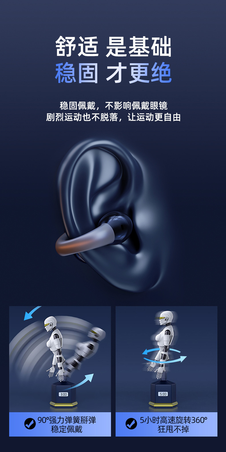 爆款跨境骨传导蓝牙耳机不入耳运动跑步专用耳夹式高音质迷你运动详情8