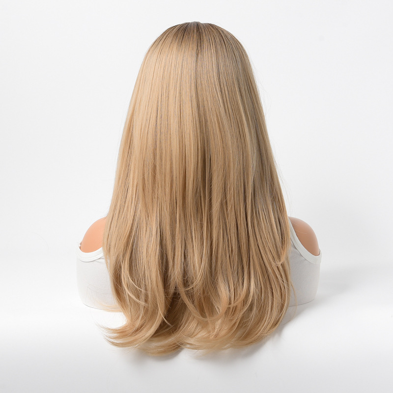 Длинные текстуры в середине осьмированной челки, прямые волосы Wigs, европейский и американский фестиваль париков, золотая волоконная головка pic 5