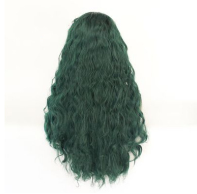 Half-hand woven wig cover, green European and American fashion style, wavy long curly hair front lace wig LW0356 pic 4