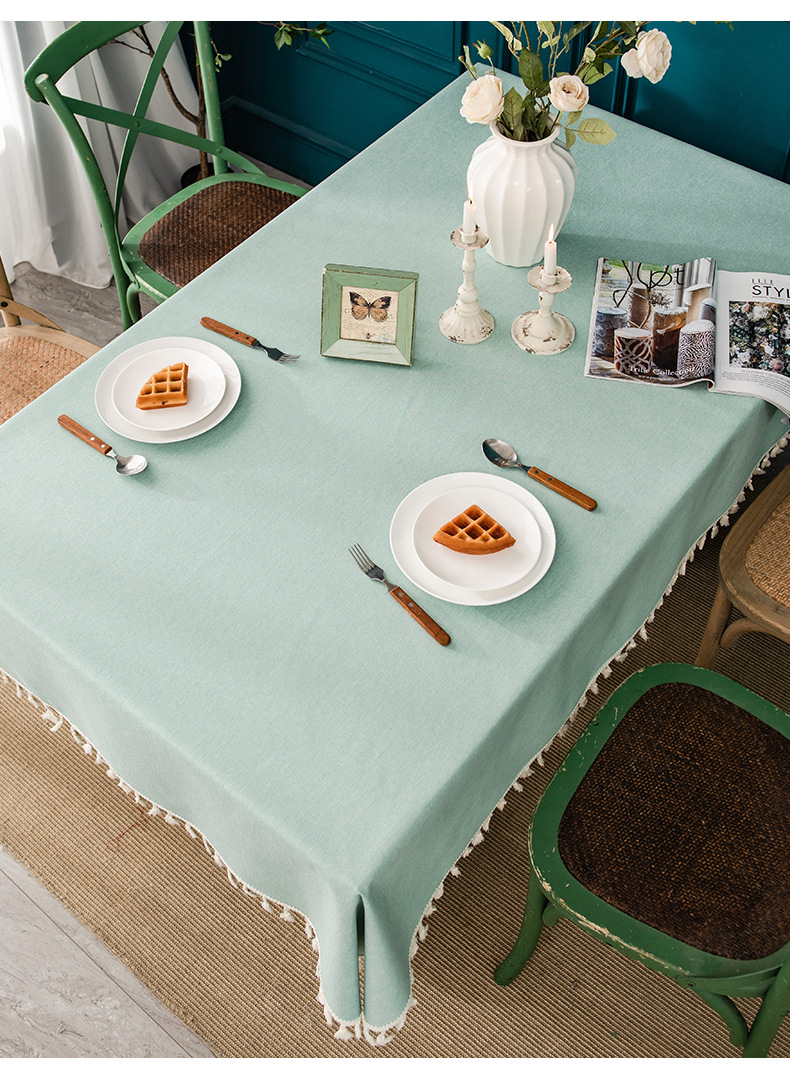 亚马逊棉麻桌布防水防油免洗纯色餐布艺餐厅茶几长方形流苏台布详情11