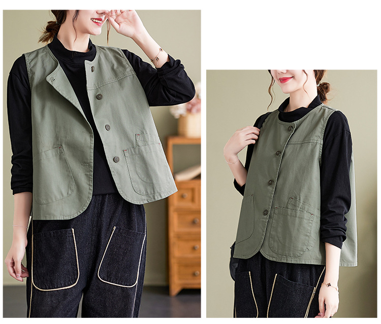 实拍2023年气质百搭小马甲女士春季新品单排扣宽松显瘦无袖马夹详情16