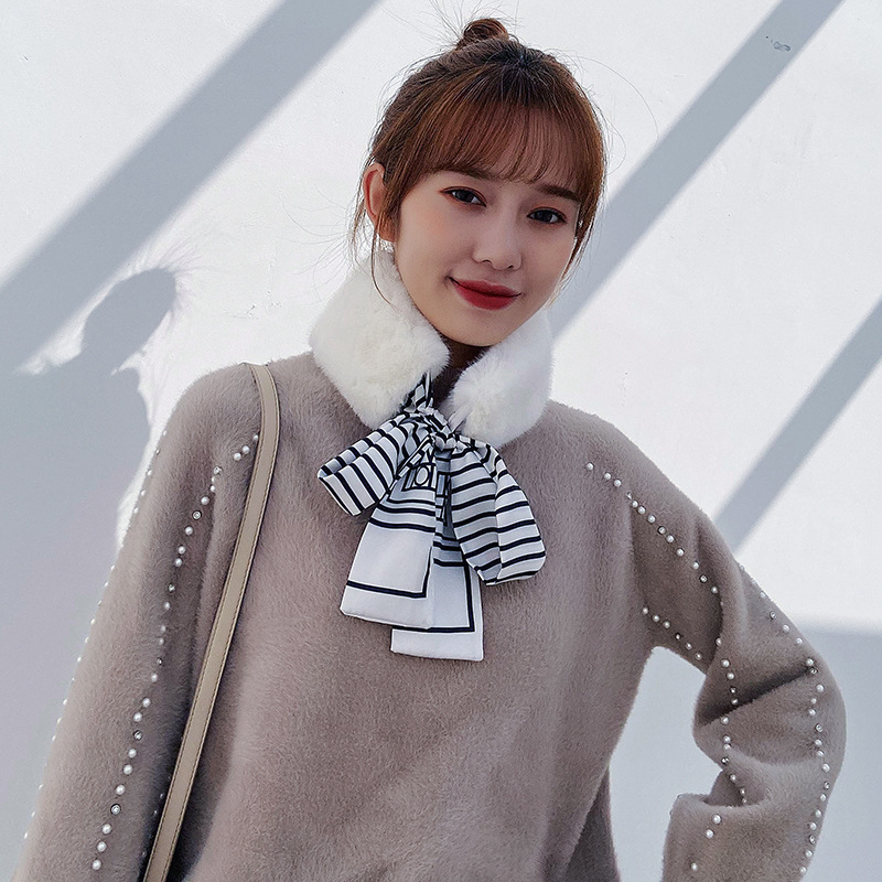 日韩甜美仿兔毛围巾冬季长方形女现货纯色围脖学生党优雅名媛围巾详情7