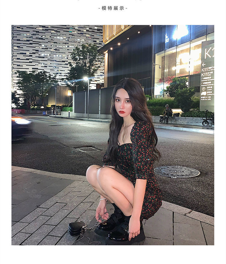 连衣裙御姐轻熟风女夏季泡泡袖碎花裙方领包臀裙设计感小众裙子潮详情8