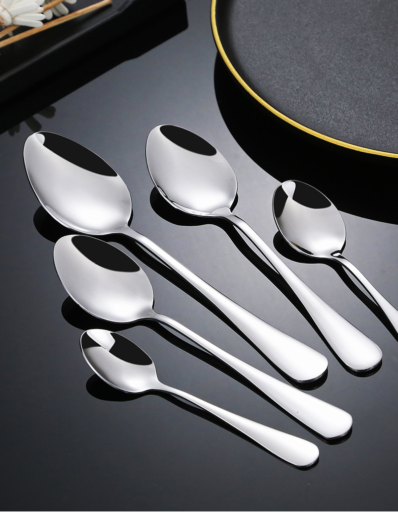 不锈钢勺子家用吃饭汤勺调羹长柄甜品圆勺加厚1010酒店西餐具批发详情15