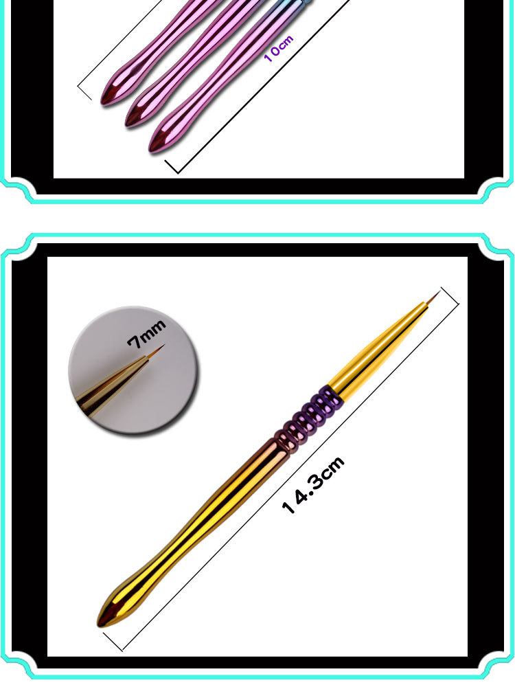 shanilak nail art brush set of 3 pieces, outlining pen, electroplated gradient rod and carved nail art brush pic 4