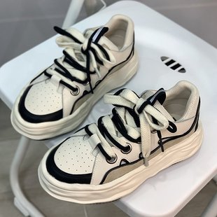 真皮老爹鞋女加绒2022秋冬新款韩版百搭厚底溶解鞋小白鞋板鞋女详情7