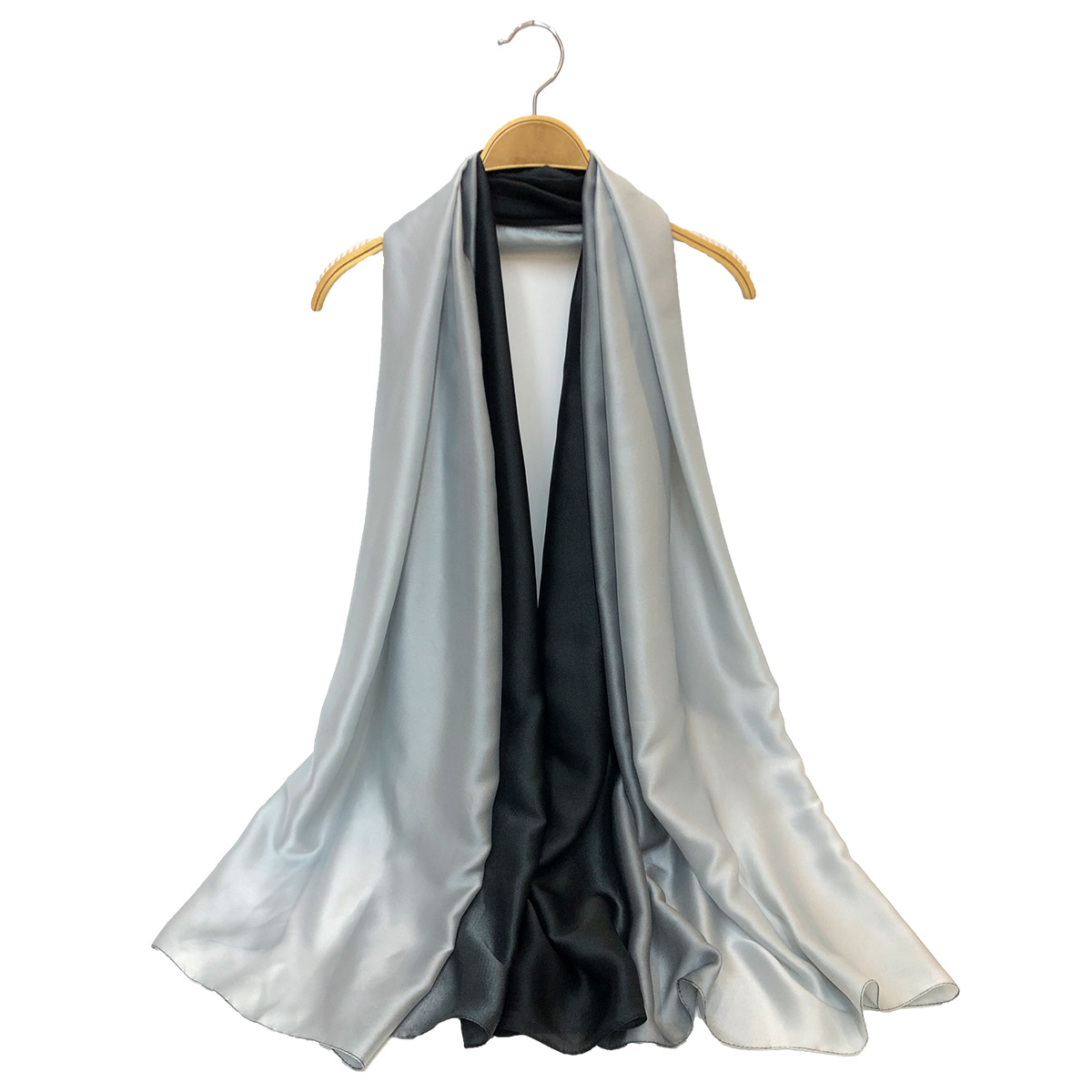 新款欧美出口高级 时尚百搭仿真丝缎面渐变色围巾披肩 工厂批发详情9