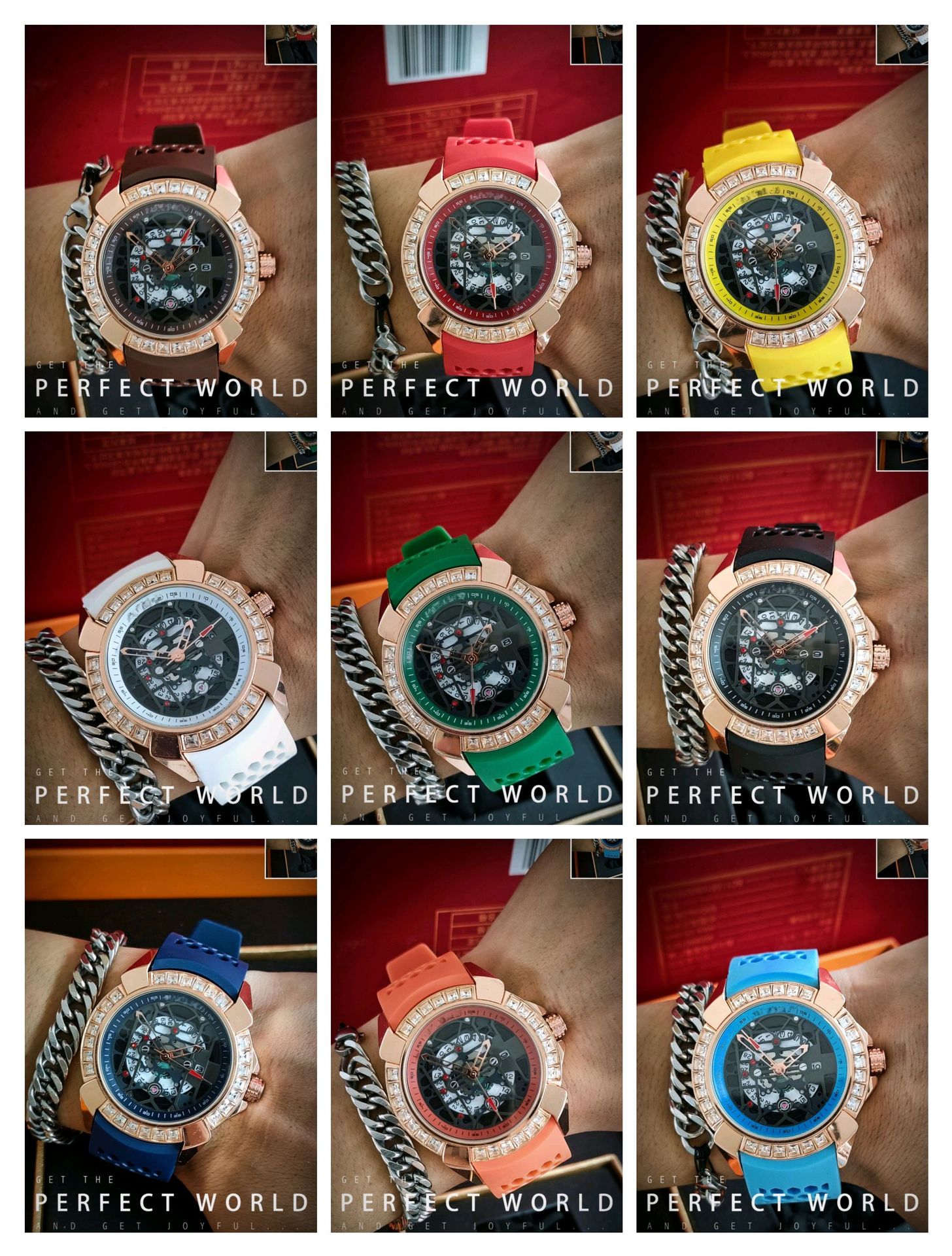 捷克豹同款男士三针石英手表潮流镂空日历镶钻表时尚炫酷腕表批发详情13