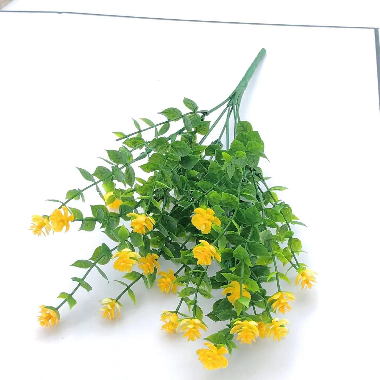 跨境人造绿植 7叉尤加利茶花 仿真花塑料花家居婚庆户外阳台植物详情18