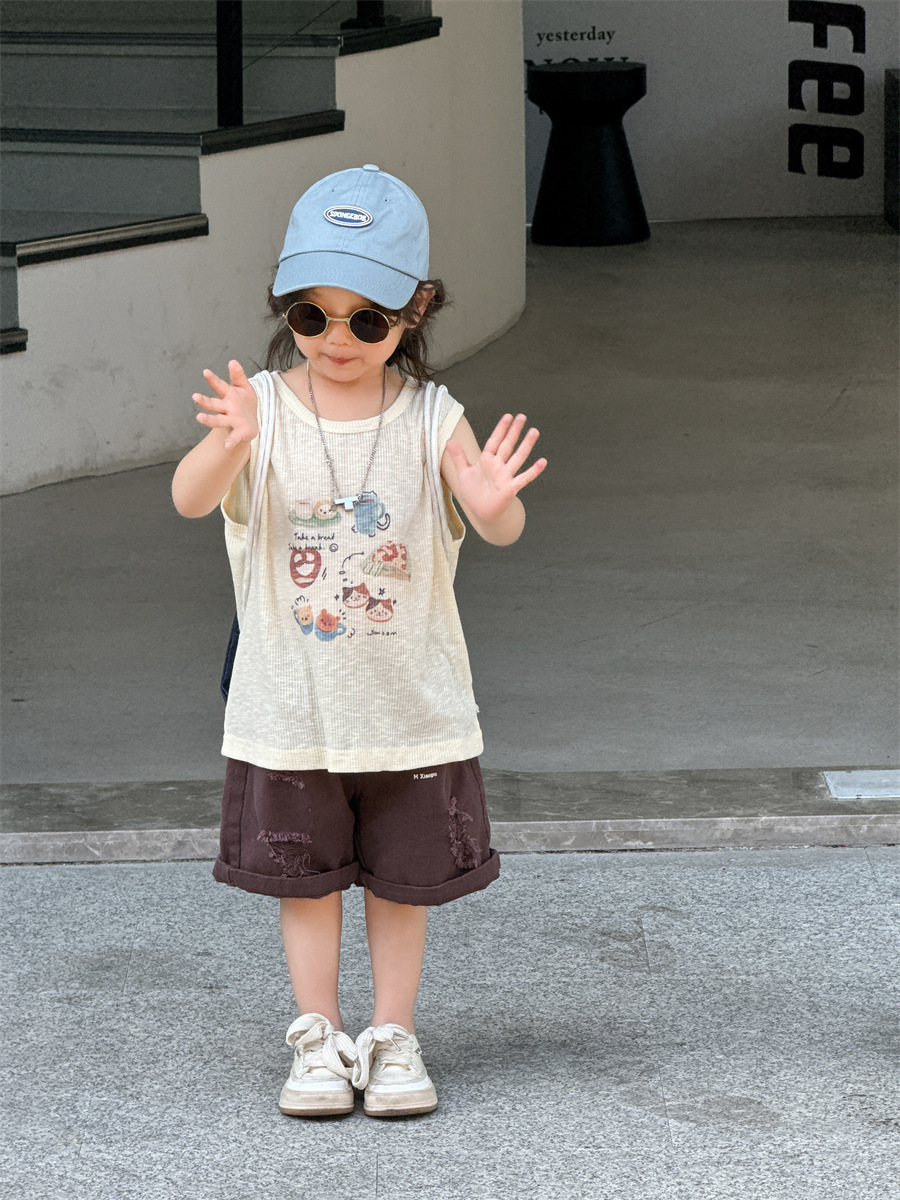 宝宝短袖夏装薄款男童夏款韩版童装2024夏季儿童拉架印花背心详情20