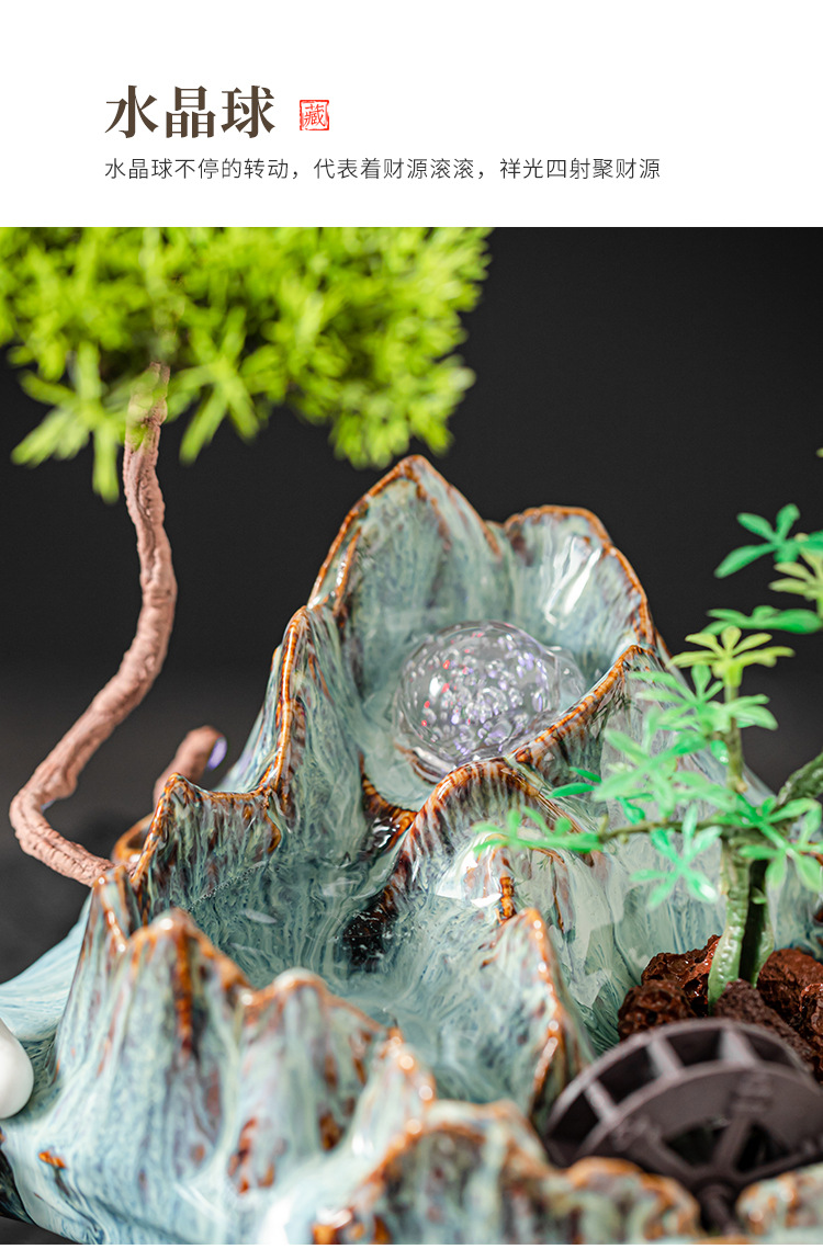 迎客松流水摆件  树脂工艺品 办公室装饰品 详情6