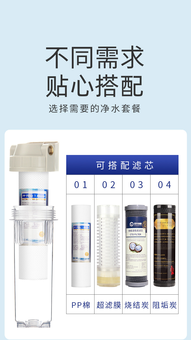 透明10寸滤瓶2分4分前置过滤器PP棉泥沙铁锈净水器铜口免挂板防爆详情13