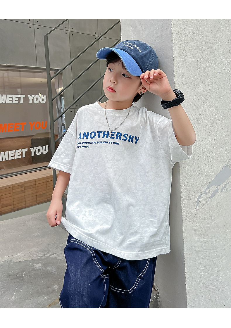 男大童夏装白色字母短袖T恤2025新款儿童装体恤夏季宽松纯棉上衣详情9