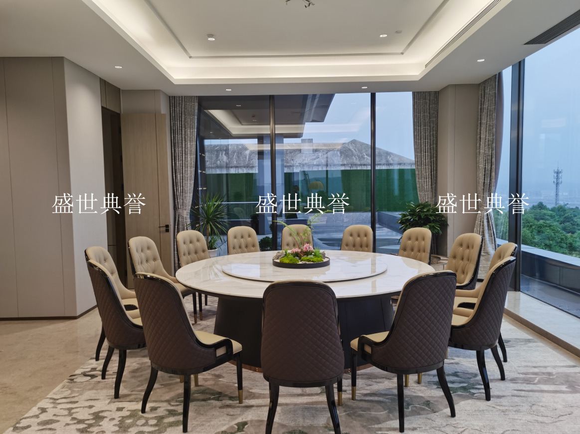 Solid wood furniture for five-star hotels in Hangzhou, seafood style, marble electric dining table, high-end club, light luxury large round table pic 16