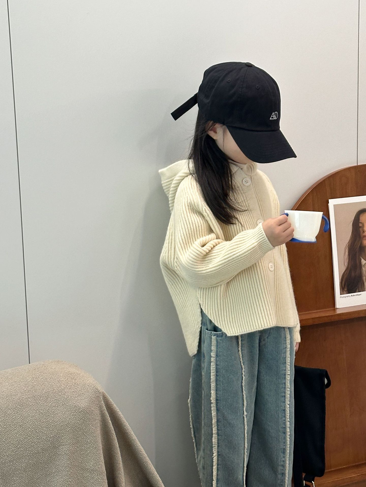 女童秋装套装2023新款元气女孩毛纱外套洋气时髦儿童牛仔阔腿裤潮详情12