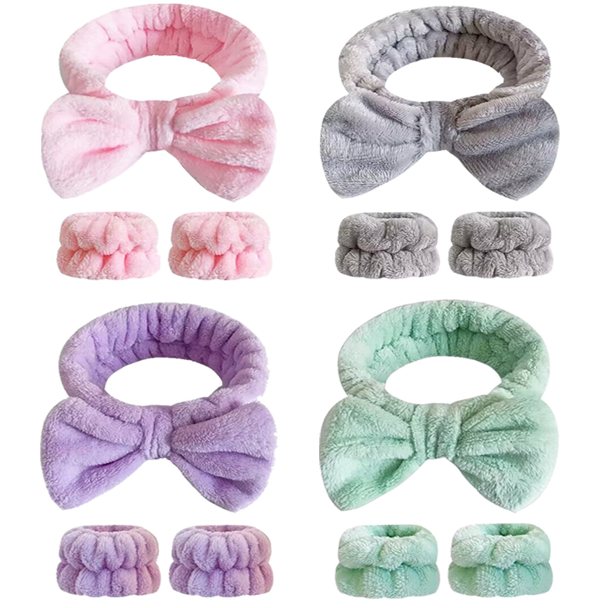 Bow face wash and hair band for girls wholesale solid color white matching makeup simple sweat-wiping wrist band flannel hair band pic 25