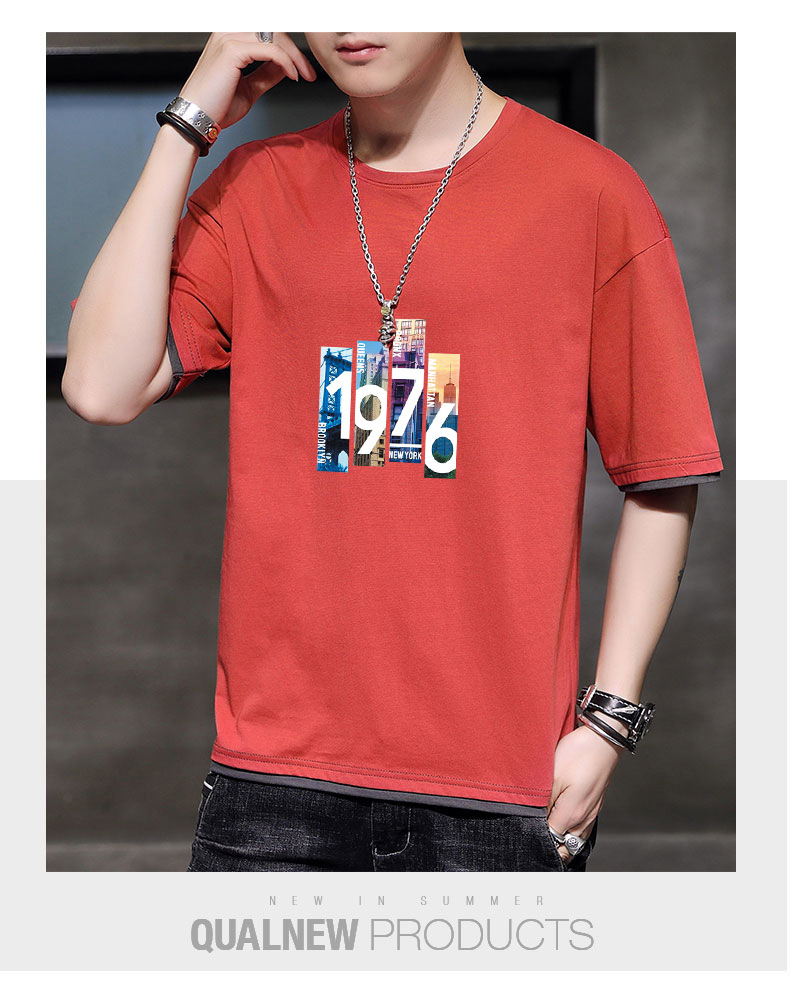 New Korean loose short-sleeved T-shirts for young men. Two pieces of cotton half-sleeved faux faux T-shirts for students, cool and oversized pic 71
