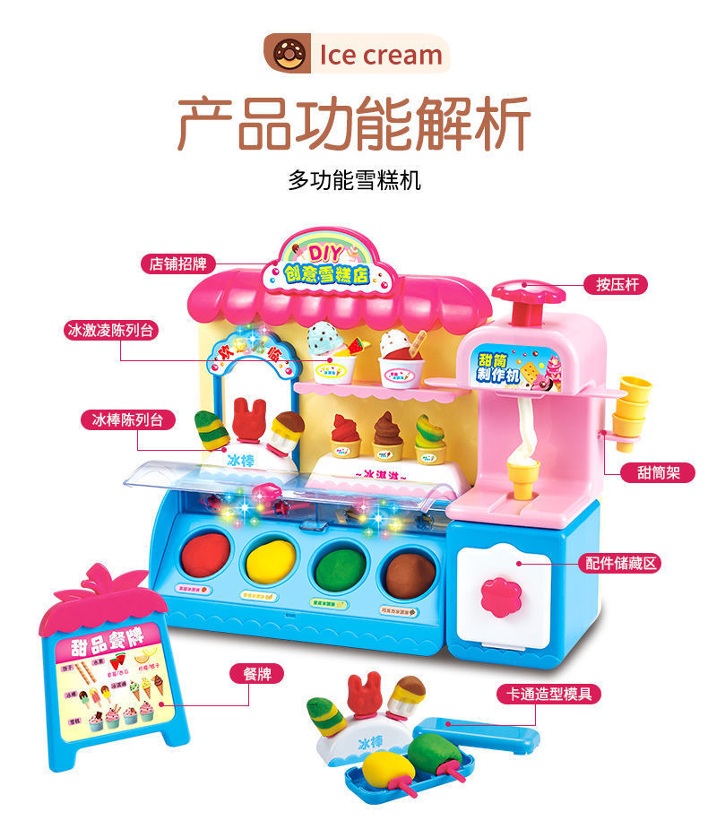 玩具套装彩泥冰淇淋机儿童玩具雪糕店模具工具套装生日礼物女孩热详情12