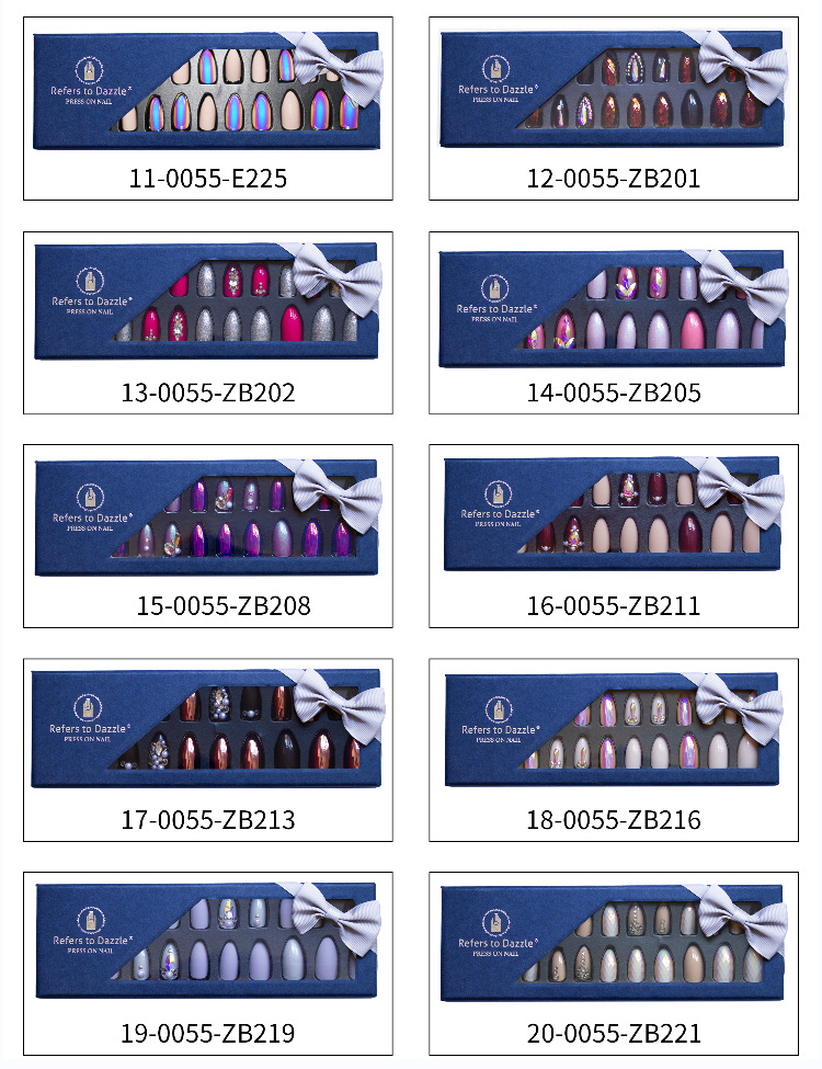 24-piece pointed-head bride wearing nail jewelry, false nail patches, scallion powder with diamonds and adhesive back nail patches gift box toolkit pic 7