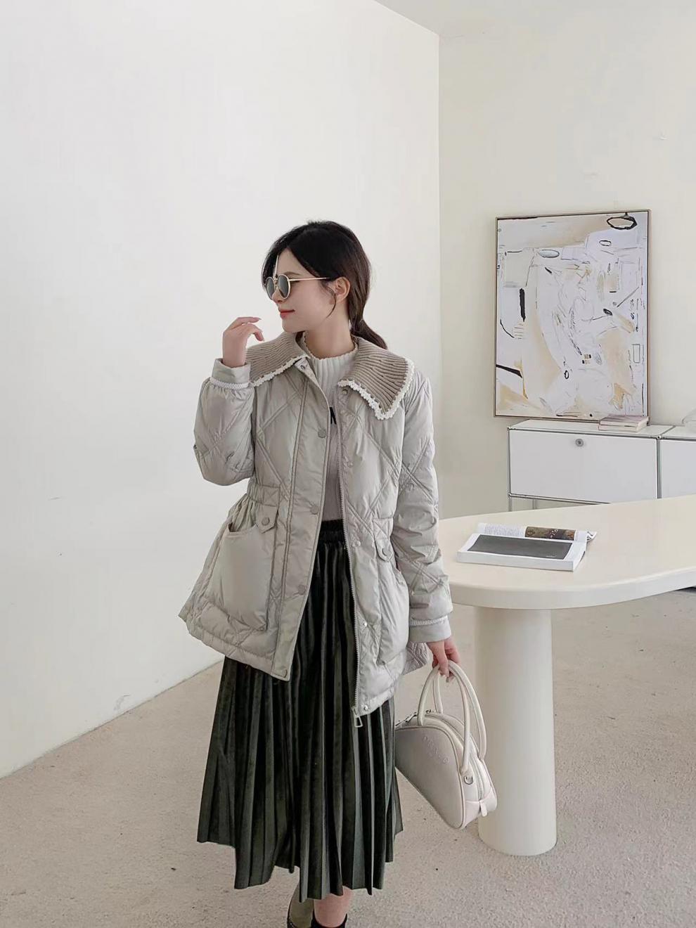 2022新款羽绒服女小香风短款韩版针织娃娃领时尚小个子冬外套潮详情32