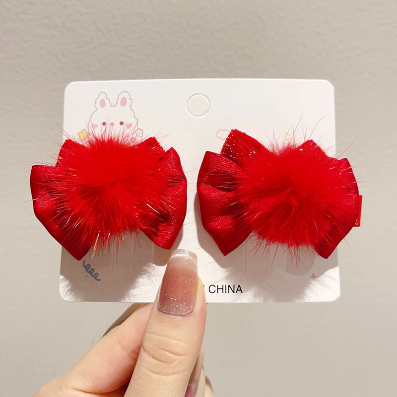 儿童红色貂绒发夹喜庆新年古风发饰女童宝宝春节汉服发卡少女头饰详情54