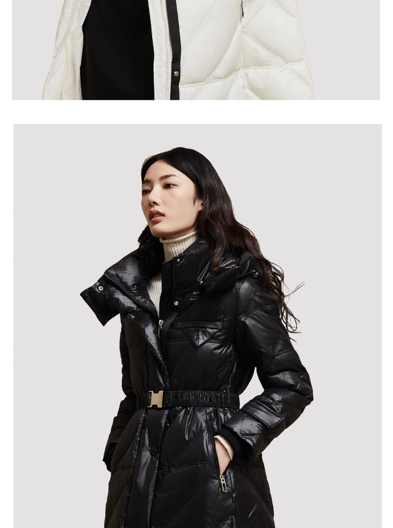 YIWEI冬季加长款时尚保暖连帽收腰外套羽绒服暖冬详情13