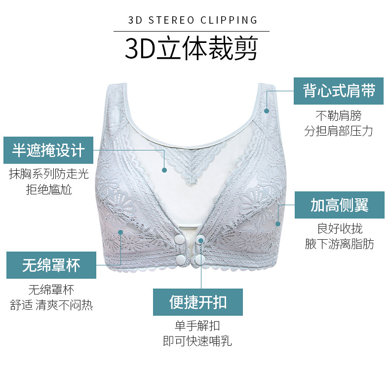 Front-opening lactation bra, gathering without underwire, secondary lactation adjustment type, pregnancy breastfeeding bra, summer thin style, available for delivery pic 3