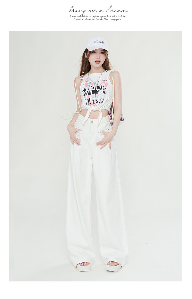 慵懒风褶皱宽松阔腿牛仔裤女2024夏季新款高腰垂感显瘦直筒拖地裤详情28