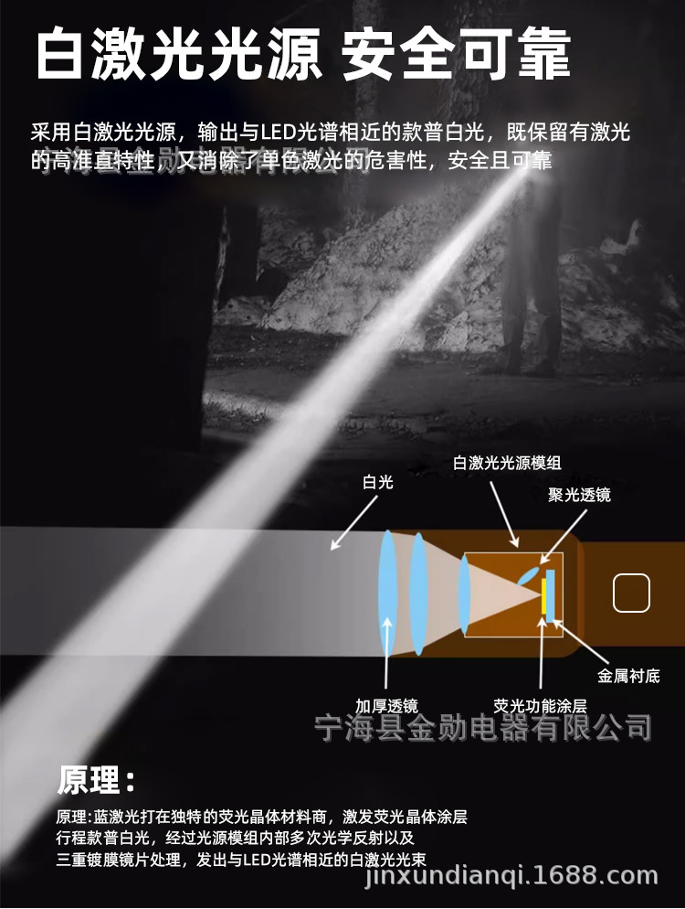 New high-intensity zoom long-range flashlight, USB charging digital display white laser flashlight, outdoor lighting flashlight pic 4