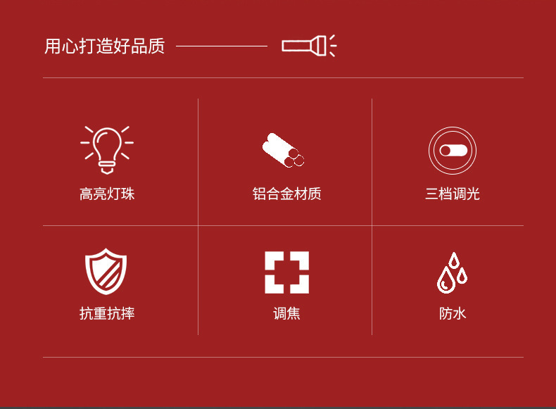 P50 high-power flashlight, high-power rechargeable pen holder, aluminum alloy, Class II, wholesale from Luban e-commerce source manufacturer pic 2