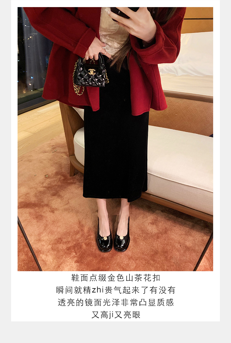 葡萄妈精致山茶花方圆头高跟鞋粗跟增高一脚蹬乐福鞋女鞋2024新款详情13