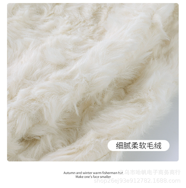 秋冬款仿兔毛黑标字母渔夫帽女水桶帽潮流款时尚百搭毛绒保暖盆帽详情10
