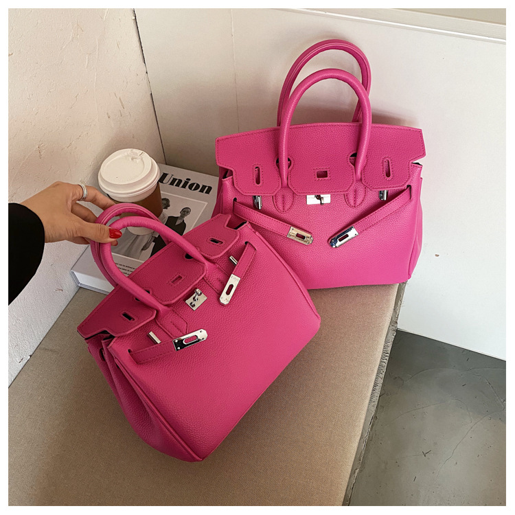 Lychee pattern platinum bag 2021 new style Kelly bag for brides, wedding bags and women, large capacity hand-held bag, shoulder crossbody, soft surface pic 44