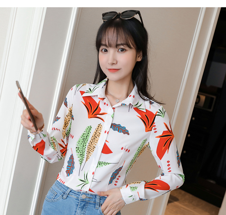 New spring and autumn Korean-style slim-fit shirt for women, long-sleeved printed striped trendy base layer, Hong Kong-style top for women pic 73