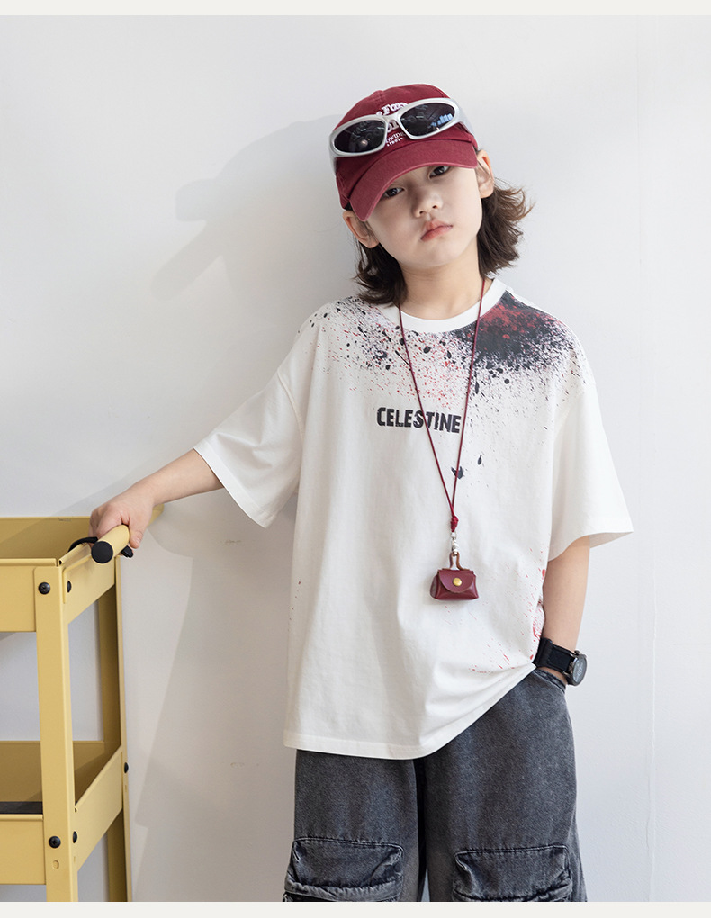 男童短袖t恤夏装2025新款中大儿童夏季半袖纯体恤男孩上衣洋气T潮详情12