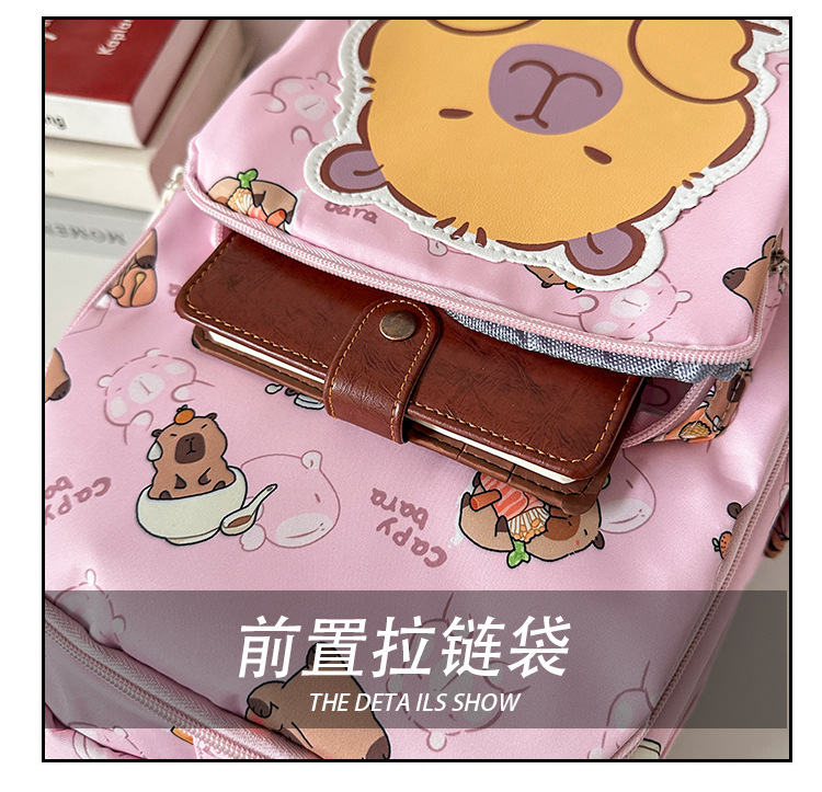 可爱印花卡通大容量卡皮巴拉书包时尚男孩女童学生轻便百搭双肩包详情9