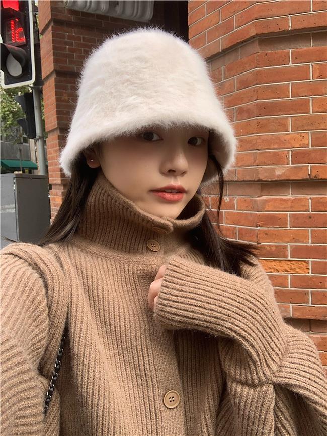 帽子女秋冬季韩版2022年爆款时尚百搭盆帽显脸小兔毛绒水桶渔夫帽详情5