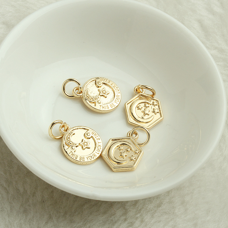 14k gold-plated color-preserving star and moon pendant diy handcrafted jewelry accessory, golden heart hitting the bullseye pendant pic 3