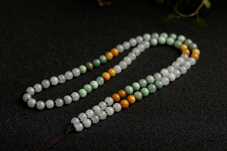 Natural three-color jadeite A-grade round beads 6mm woven necklace rope, three-color round bead pendant rope, jadeite bead chain pic 13