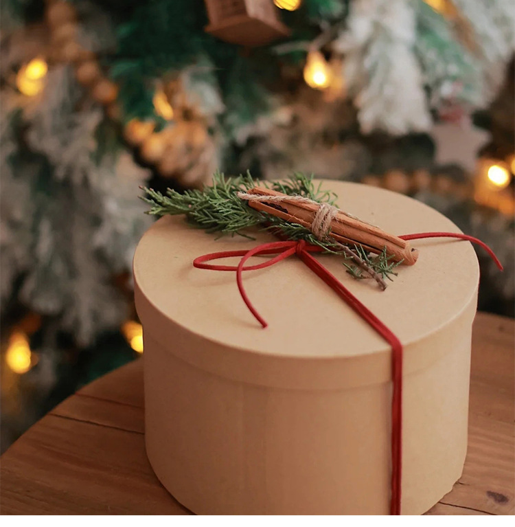 大圆形牛皮纸盒小红书伴手礼盒INS饼干盒风吕敷DIY烘培包装圣诞节详情17