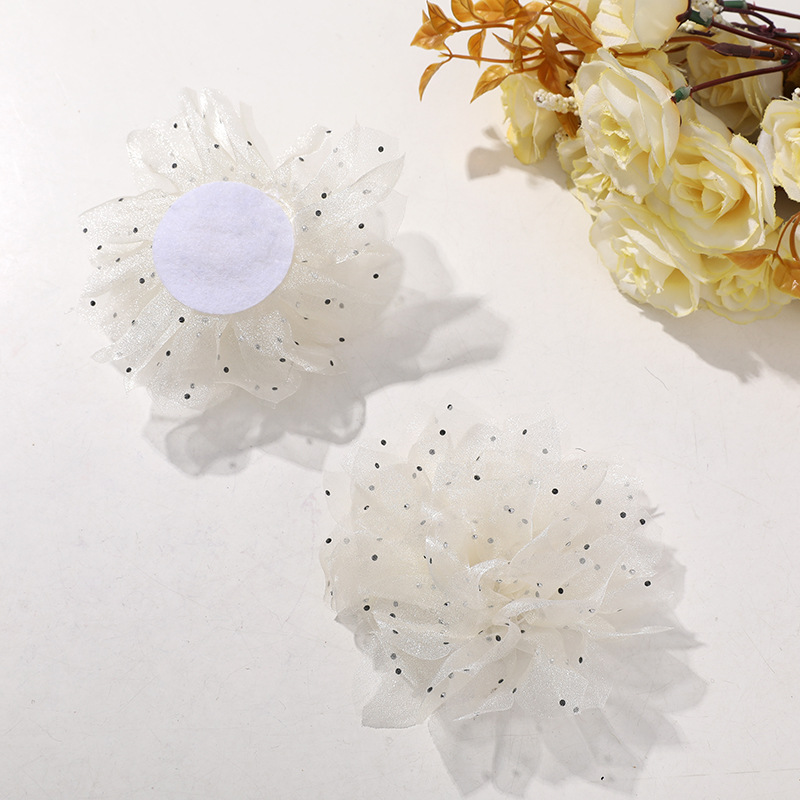 国潮系列仙女氛围感烫钻点点网纱花朵diy手作发夹女发饰衣服辅料批发详情7