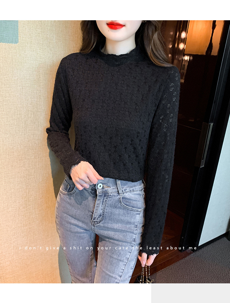 A stylish and youthful 2023 autumn collection, paired with a semi-high-neck top, long-sleeved small stand-up collar, and a youthful lace base layer for women pic 18