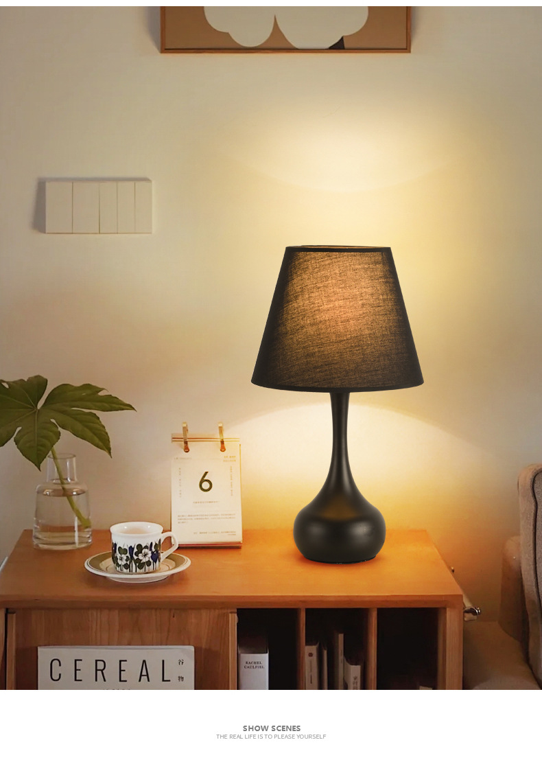 Cross-border fabric bedside lamp, Nordic retro bedside lamp, high-end and warm atmosphere night light pic 13