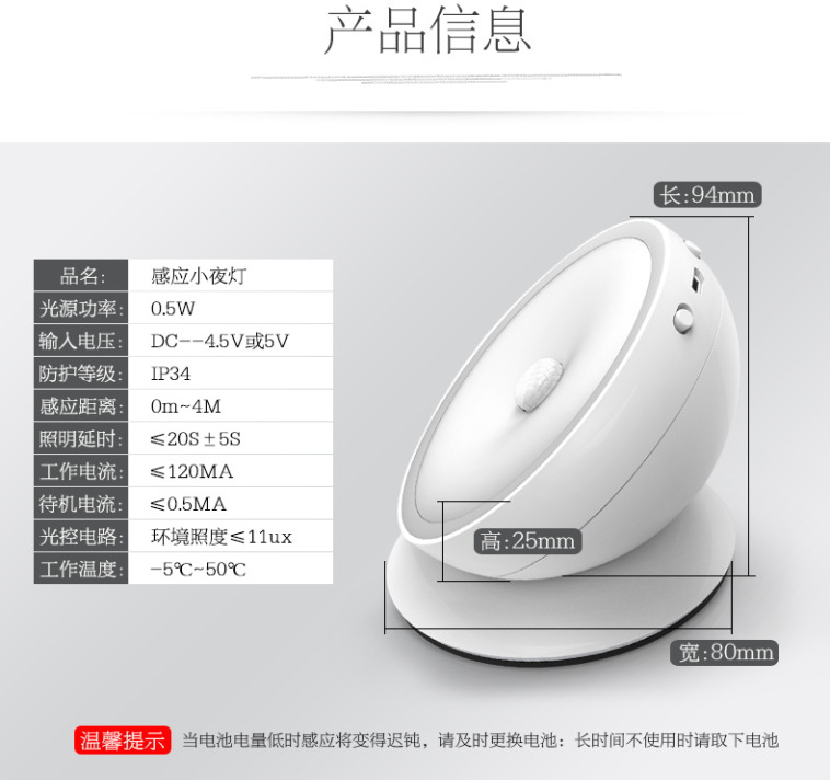 跨境专供 小夜灯led人体感应灯夜光灯3d卧室楼梯过道光控壁灯创意详情12