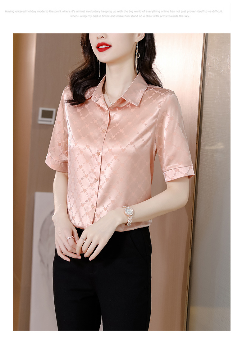 真丝衬衫女桑蚕丝时尚百搭短袖气质翻领中年衬衣2024夏季女士新款详情28